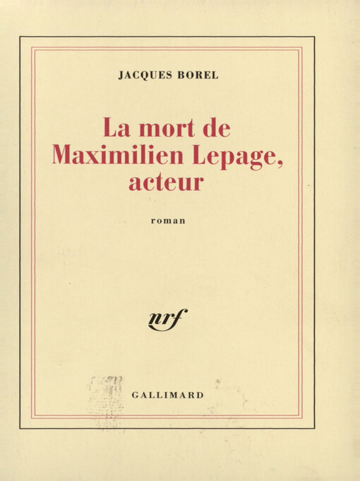 Cover image for La Mort de Maximilien Lepage, acteur